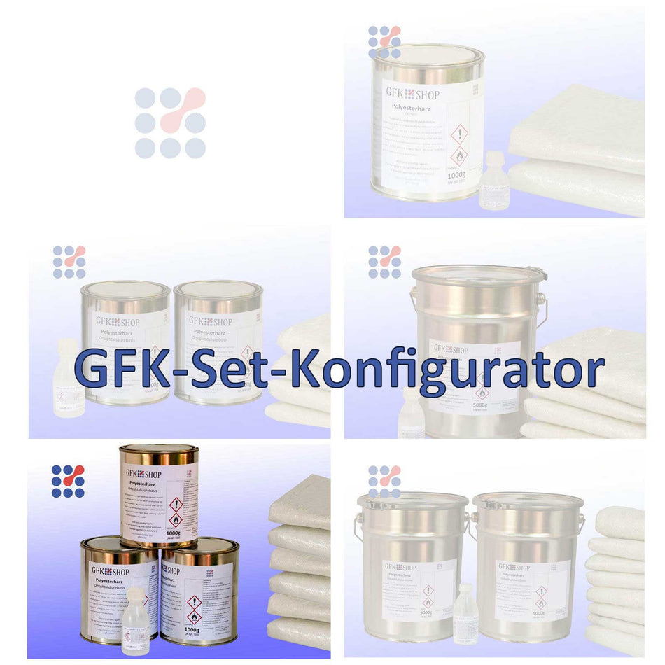 GFK-Set-Konfigurator Polyesterharz Ortho & Glasfasermatte 300, 375, 450 & 600 g/m²