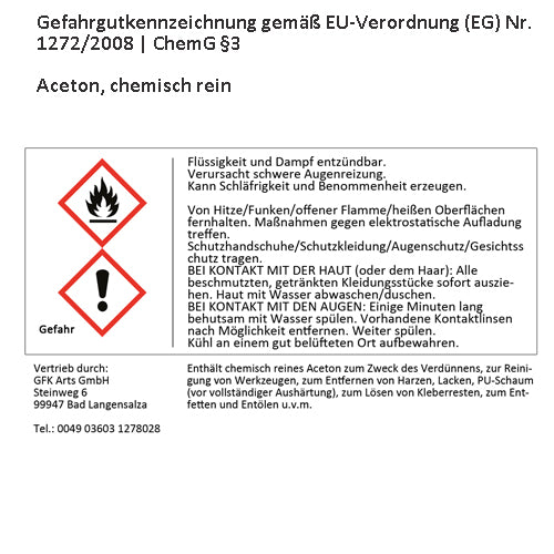 Aceton, Werkzeugreiniger, Verdünner, Lackentferner, chemisch rein 1 l bis 5 l