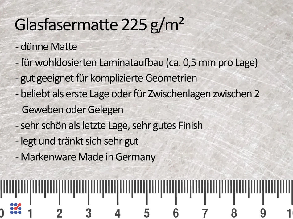 Glasfasermatte 225 g/m² Anlegematte, Finish, Glasfasermatte, feine Textur, GFK