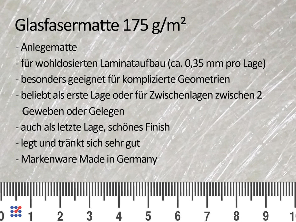 Glasfasermatte 175 g/m² Anlegematte, Finish, Glasfasermatte, feine Textur, GFK