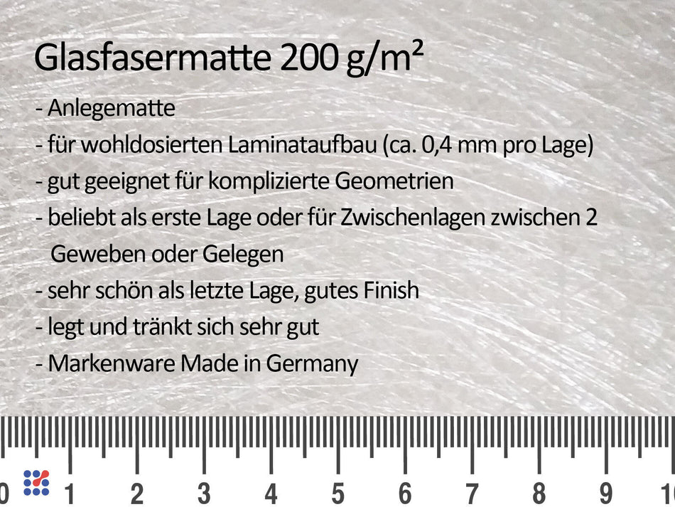 Glasfasermatte 200 g/m² Anlegematte, Finish, Glasfasermatte, feine Textur, GFK