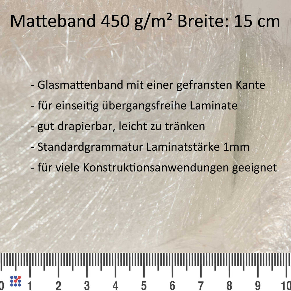 Matteband 450 g/m² 15 cm einseitig gefranst
