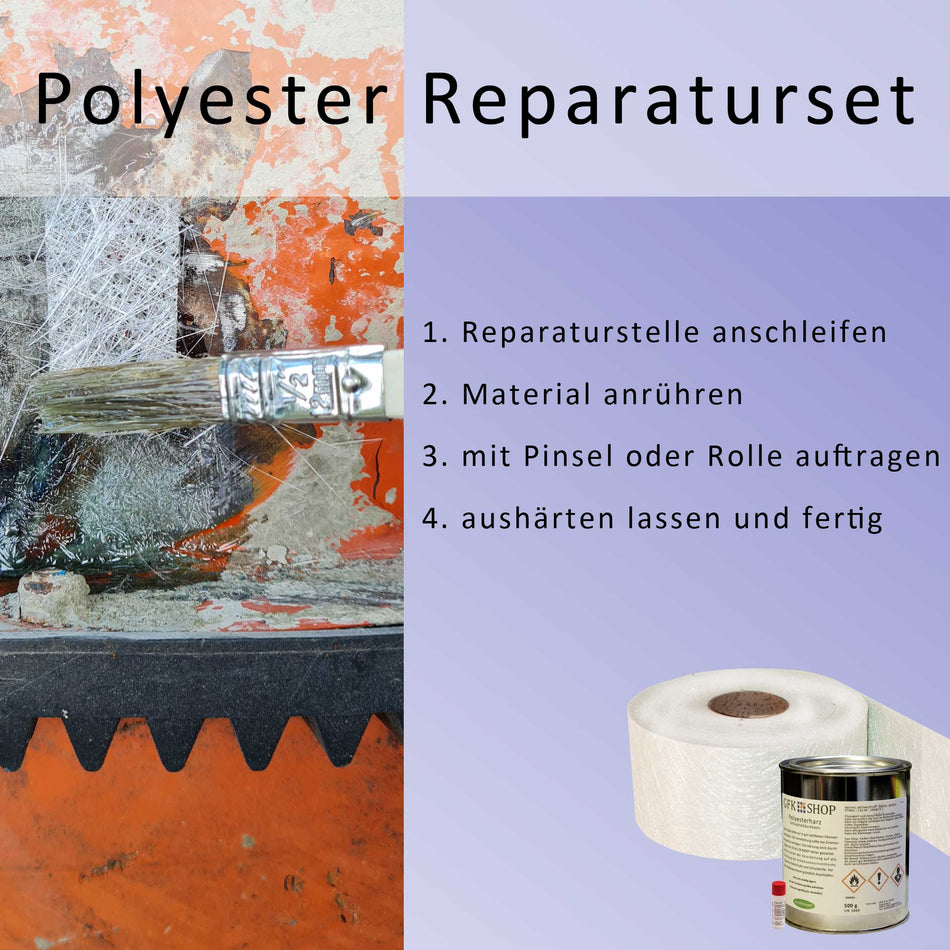 Winter-Reparaturharz-Set 500 g Polyesterharz 0,5 m² Glasfasermatte GFK SET 500 g
