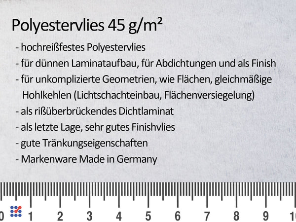 Polyestervlies 45 g/m² Dachabdichtung, Dichtvlies, Polyesterharz, Epoxid, PU